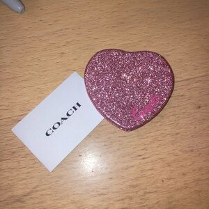 Coach Glitter Heart  Compact Mirror Pink Blush NWT